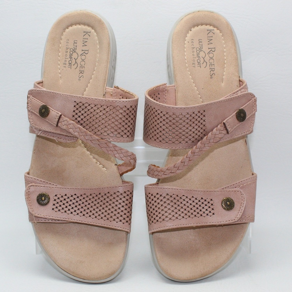 Kim Rogers Presha Blush Pink Perforated Braided Comfort Slide Sandals 9M